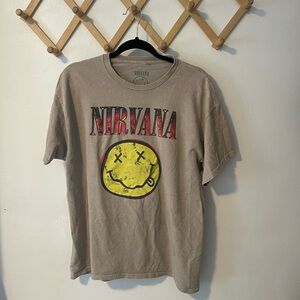 NIRVANA Tan Tee with Red and Yellow Graphic